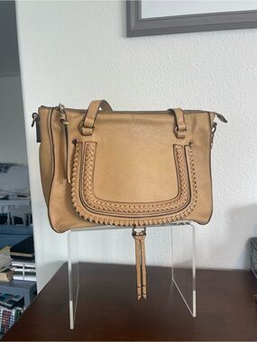Sole Society Women's Tan Tote Bag with Braided Detail, 10” X 14” X 4-1/2”